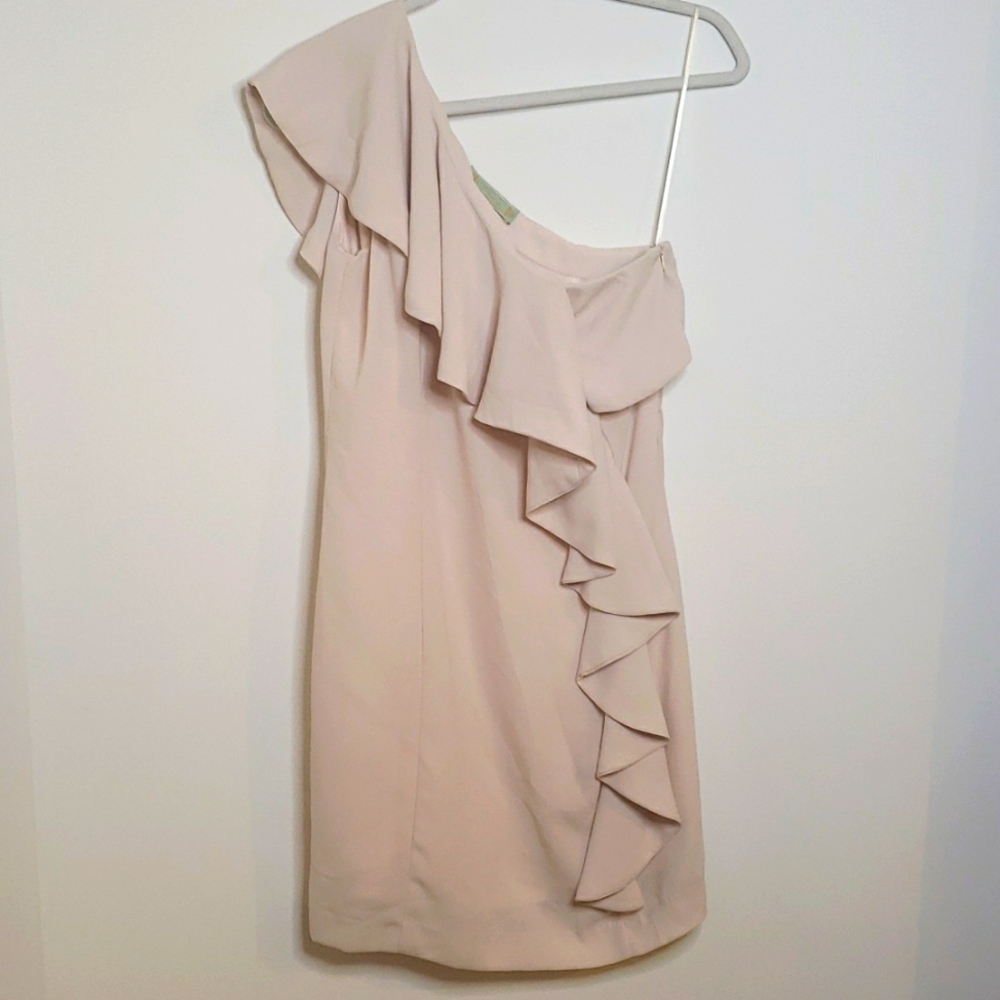 Cream one shoulder ruffle detail dress